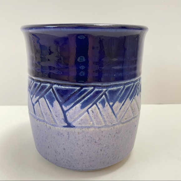Studio Pottery Planter Signed 5”x5.25” Blue Purple - Picture 2 of 9